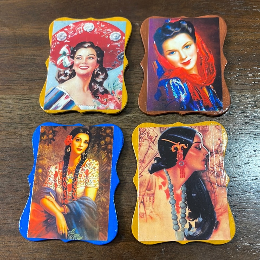 Wood Magnets, Senorita calendar girls Set/4 NEW